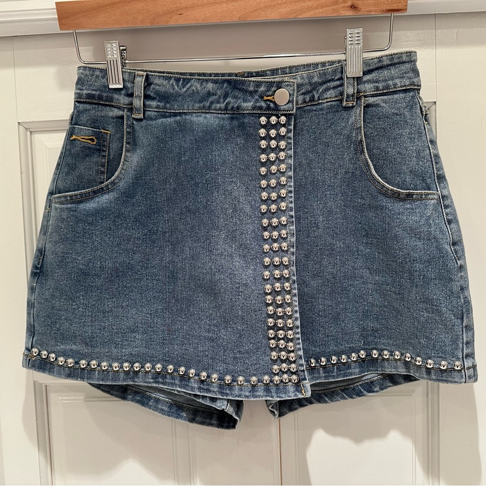 House of Harlow 1960 Denim Skort with Silver Studs